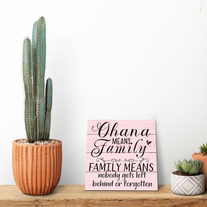 SUSZDOU Family Wooden Plaque, “Family Means Nobody Gets Left Behind or Forgotten”, 6.2x6.2 Inch Table Art Sign, Farmhouse Quote Decor for Living Room or Home Tabletop G - Image 5